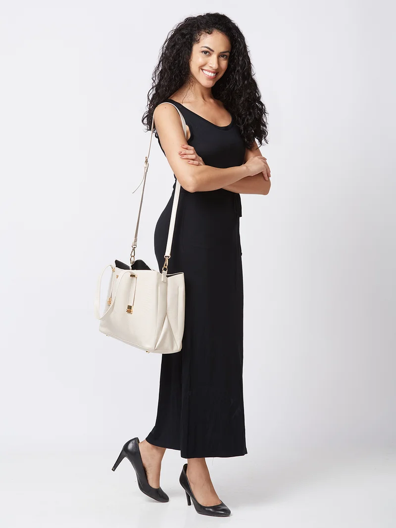globus  Globus Women Ivory Textured Casual Handheld Bag  | Best Price UAE